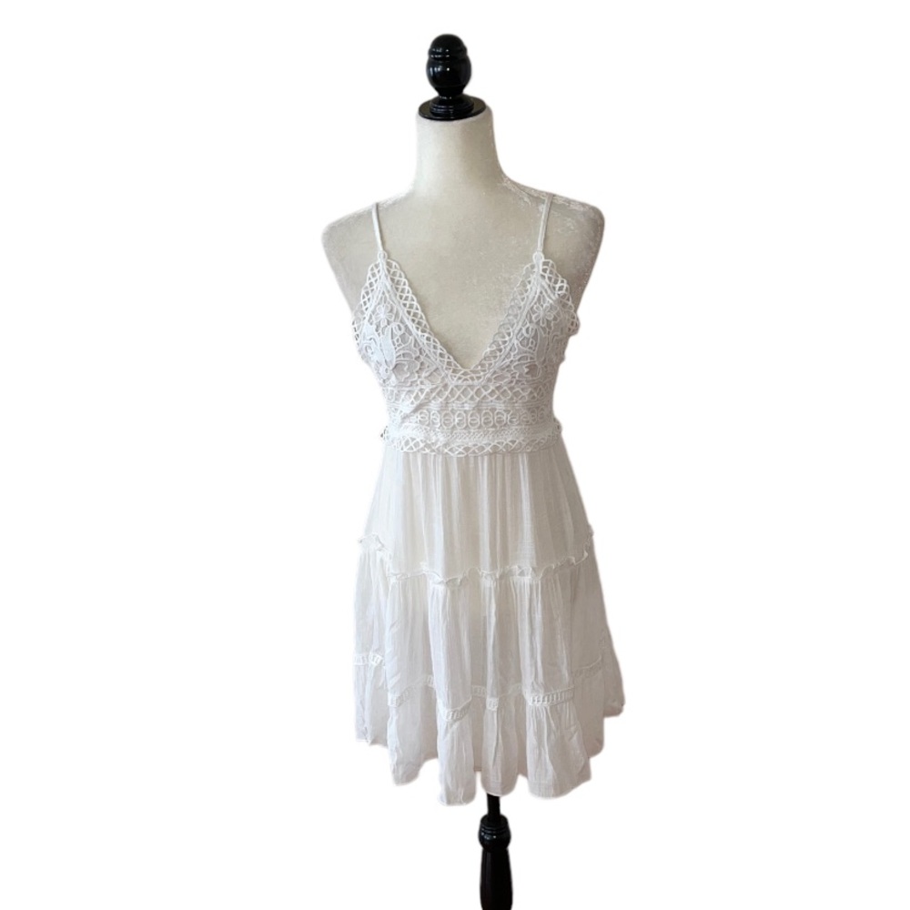 White Crochet Top Backless Mini Beach Coverup Dress - Picture 1 of 8